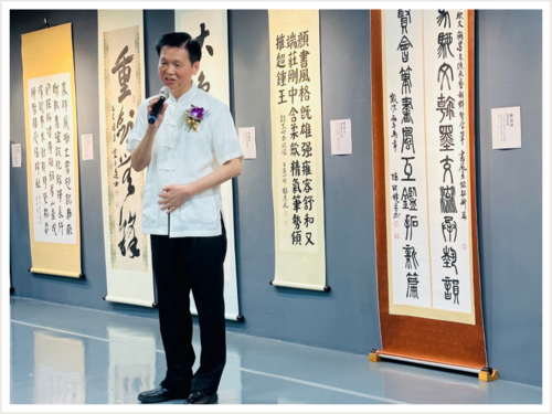 115年5月陳理事長於臺南市新營文化中心國際書法交流展開幕式致詞